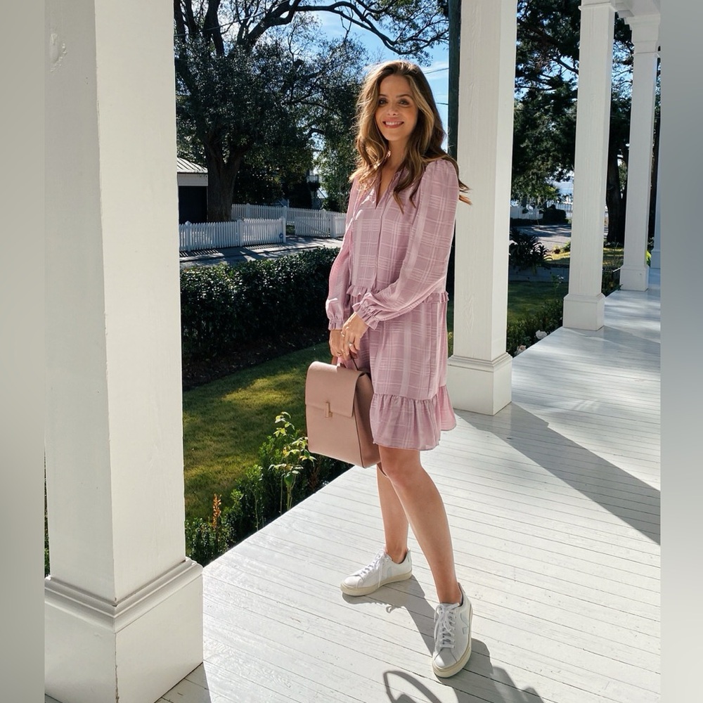 Emmeline Ruffle Long Sleeve Shift Dress In Wild Orchid